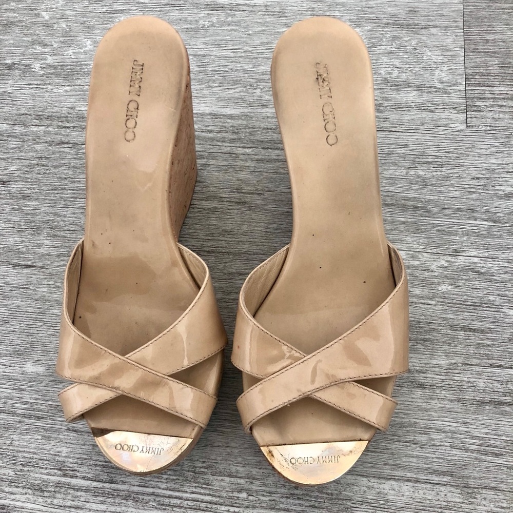 Jimmy Choo Patent Nude Wedges Size 40.5